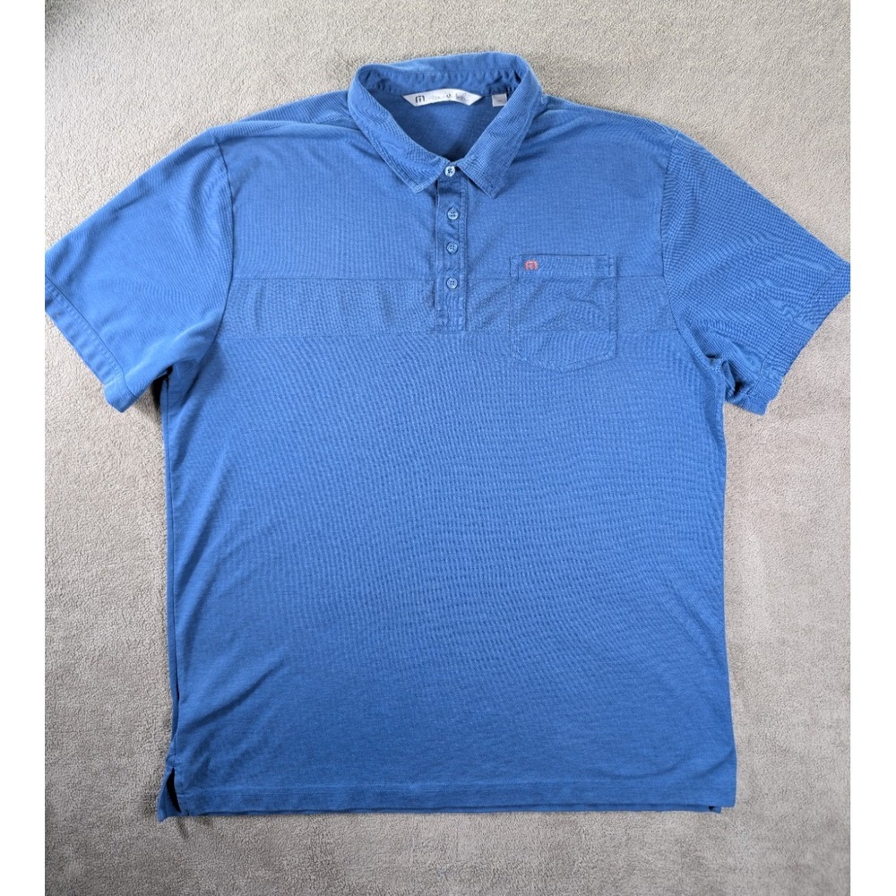 Travis Mathews Shirt Mens Size XXL Blue Pocket Golf Polo